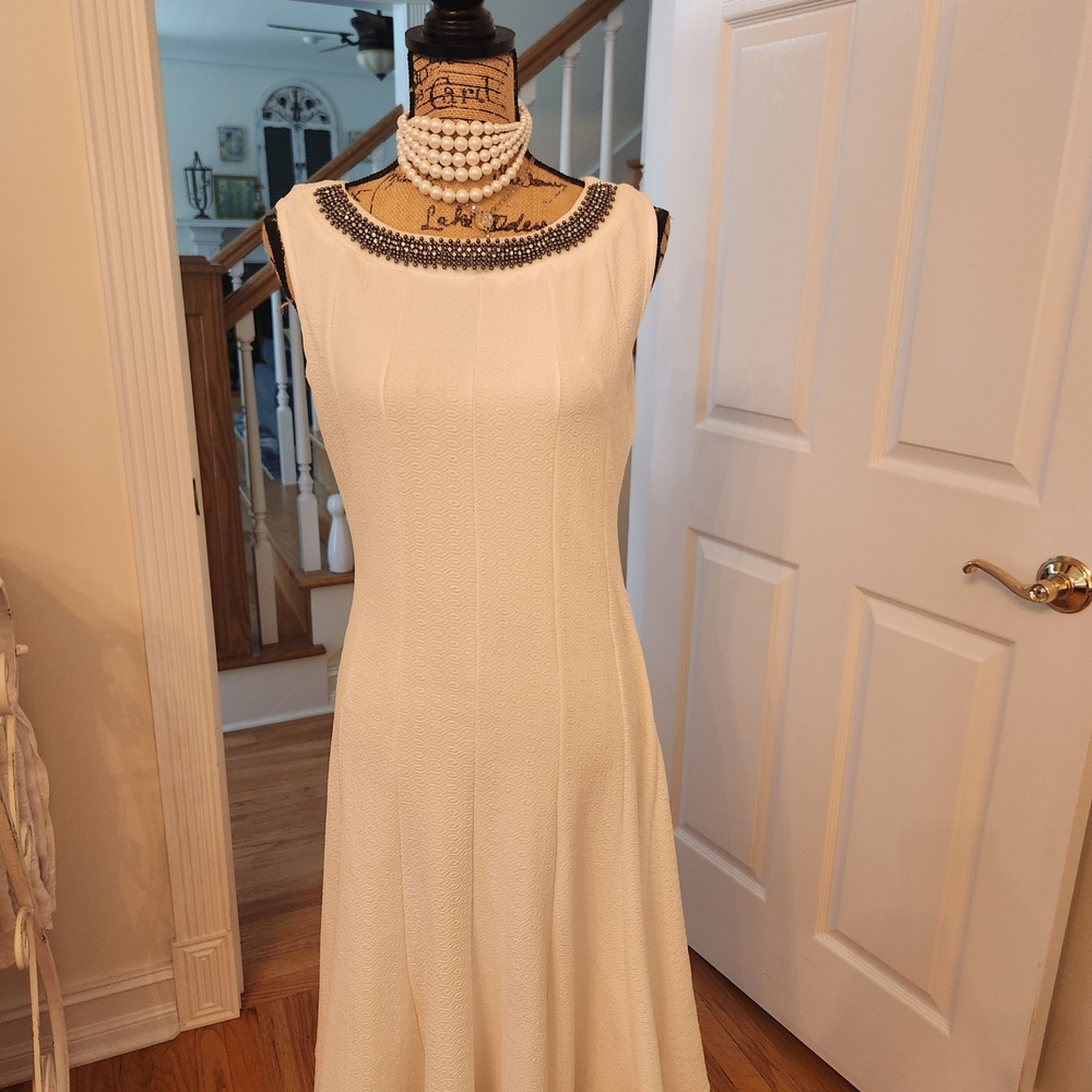 Haani Cream Embellished Neckline Midi Dress